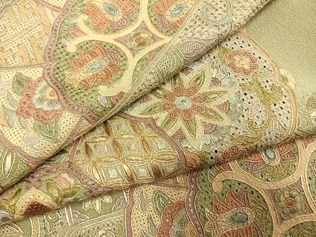 平和屋着物●訪問着 中国三大刺繍 スワトウ刺繍 汕頭刺繍 総刺繍 吉祥花文 暈し染め 正絹 逸品 AABL2956fy