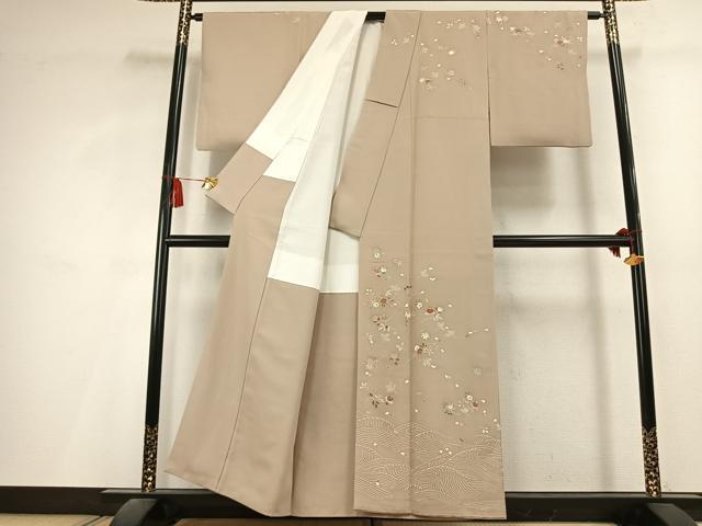 平和屋着物●訪問着 駒刺繍 立波花文 金彩 正絹 逸品 AABL2957fy