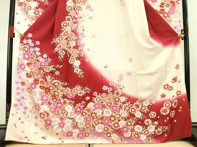 平和屋着物●豪華振袖 駒刺繍 草花鞠文 暈し染め 金彩 銀通し地 正絹 逸品 AABL2958fy