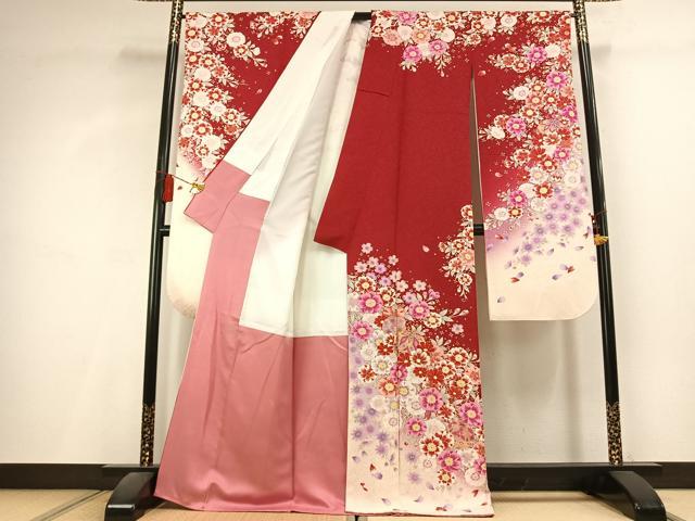平和屋着物●豪華振袖 駒刺繍 草花鞠文 暈し染め 金彩 銀通し地 正絹 逸品 AABL2958fy