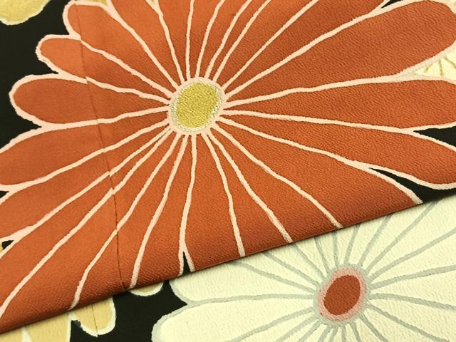 平和屋着物●訪問着 草花文 黒地 金彩 正絹 逸品 AABL2959fy