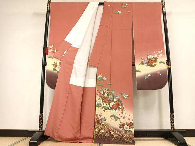 平和屋着物●豪華振袖 御所車花文 暈し染め 金彩 正絹 逸品 AABL2961fy
