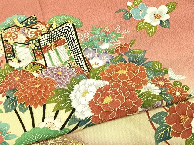 平和屋着物●豪華振袖 御所車花文 暈し染め 金彩 正絹 逸品 AABL2961fy