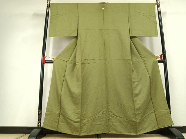 平和屋着物●上質な色無地 草花地紋 青丹色 正絹 逸品 未使用 AABL2968fy