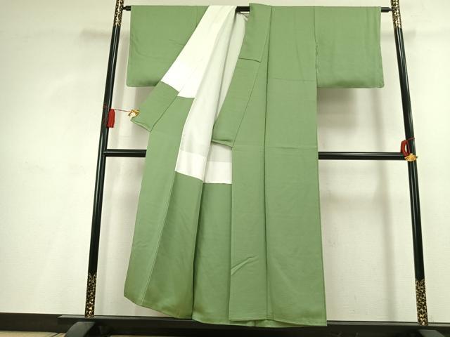 平和屋着物●上質な色無地 舞花地紋 若葉色 正絹 逸品 未使用 AABL2971fy
