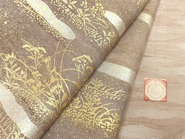 平和屋着物●石川県指定無形文化財 牛首紬 白山工房 手織り 訪問着 草花文 金銀彩 正絹 逸品 AABL2981fy