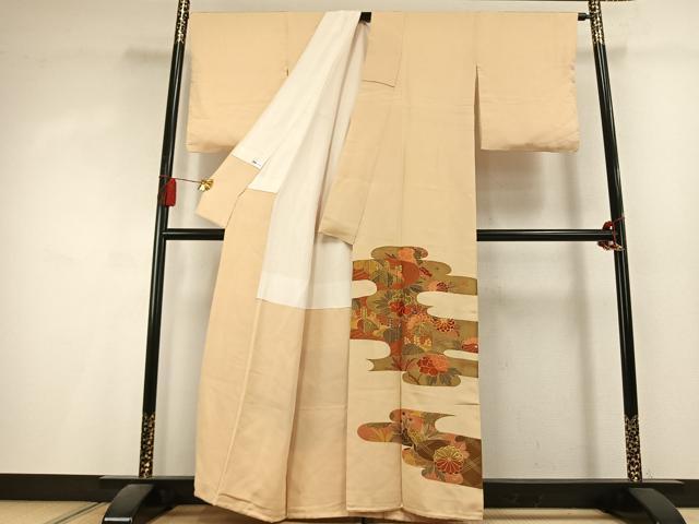 平和屋着物●豪華色留袖 駒刺繍 草花文 金彩 正絹 逸品 AABL2982fy