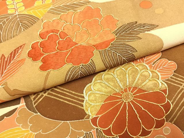 平和屋着物●豪華色留袖 駒刺繍 草花文 金彩 正絹 逸品 AABL2982fy
