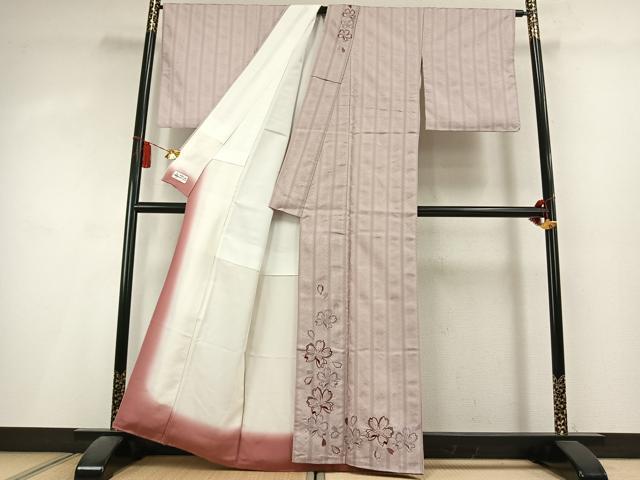 平和屋着物●訪問着 総刺繍 舞桜文 金銀糸 銀通し地 やまと誂製 正絹 逸品 AABL2983fy