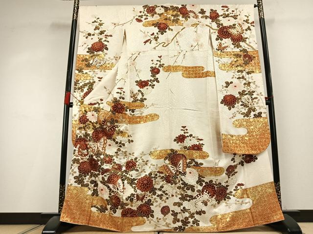 平和屋着物●豪華振袖 駒刺繍 花蝶文 金彩 正絹 逸品 AABL2986fy