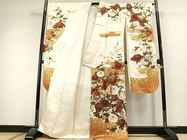 平和屋着物●豪華振袖 駒刺繍 花蝶文 金彩 正絹 逸品 AABL2986fy