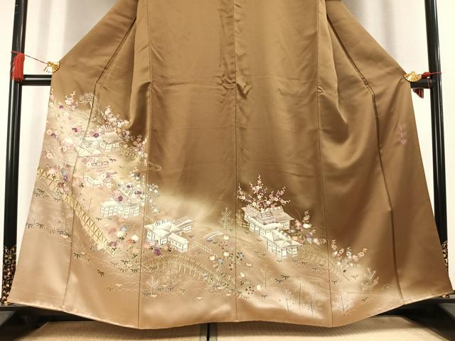 平和屋着物●西陣 京の名門 じゅらく謹製 帝王紫 訪問着 駒刺繍 竹屋町刺繍 風景花文 暈し染め 金糸 金彩 正絹 逸品 AABL2987fy