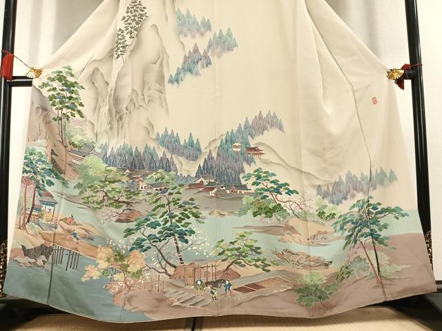 平和屋着物●十日町 加賀草木友禅の第一人者 田村哲彦 訪問着 風景人物文 暈し染め 正絹 逸品 AABL2988fy