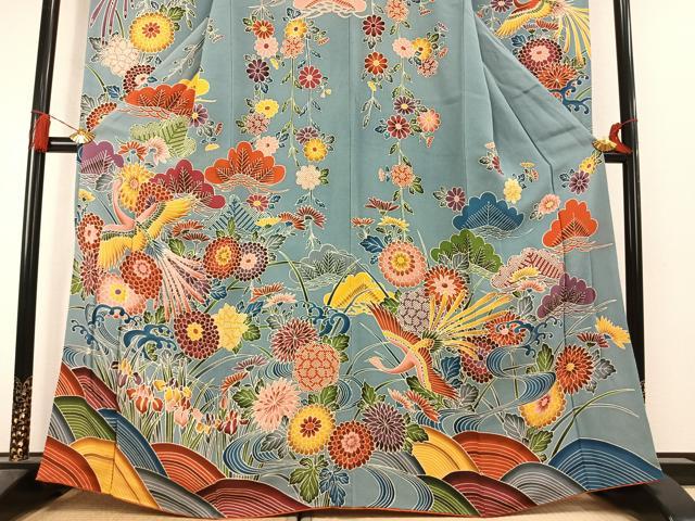 平和屋着物●豪華振袖 紅型 花鳥文 鬼しぼ縮緬 正絹 逸品 AABL2990fy
