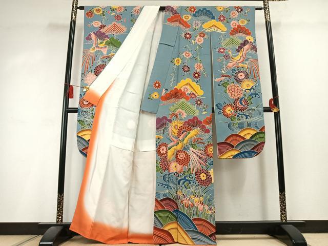 平和屋着物●豪華振袖 紅型 花鳥文 鬼しぼ縮緬 正絹 逸品 AABL2990fy