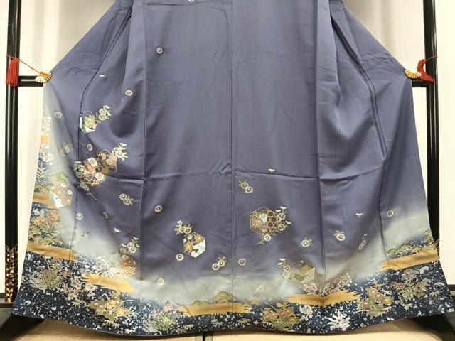 平和屋着物●訪問着 刺繍 亀甲花文 暈し染め 金糸 金銀彩 正絹 逸品 AABL2991fy