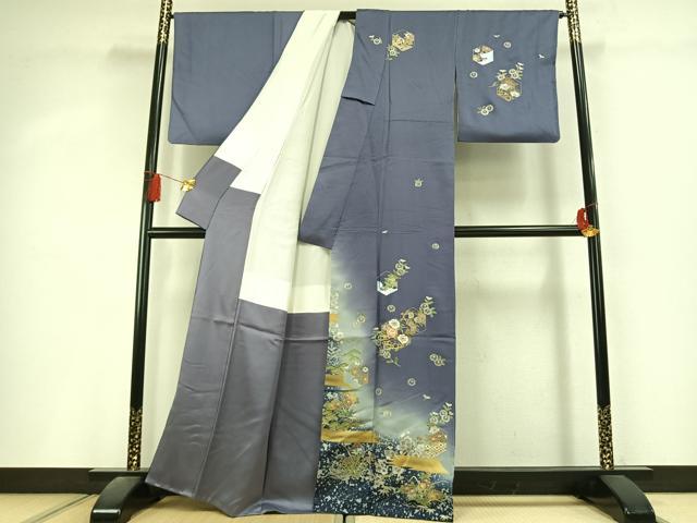 平和屋着物●訪問着 刺繍 亀甲花文 暈し染め 金糸 金銀彩 正絹 逸品 AABL2991fy