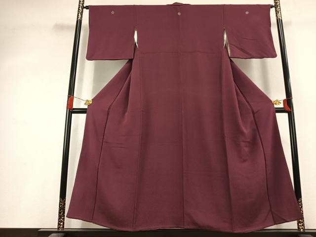 平和屋着物●上質な色無地 暗紅色 鬼しぼ縮緬 正絹 逸品 AABL2993fy