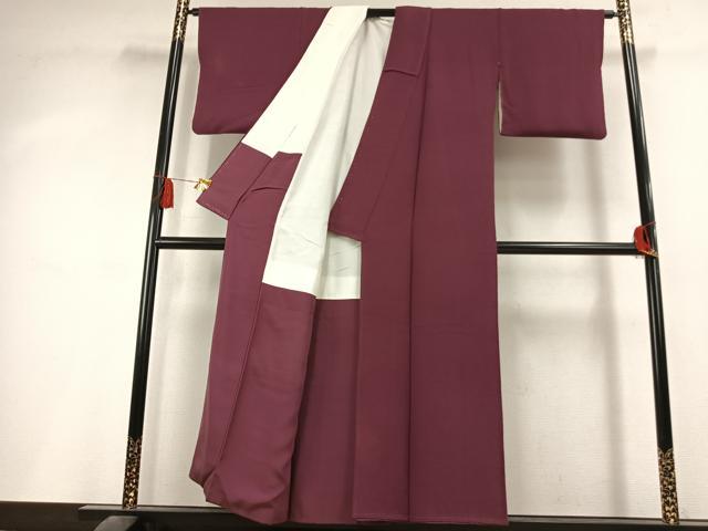 平和屋着物●上質な色無地 暗紅色 鬼しぼ縮緬 正絹 逸品 AABL2993fy