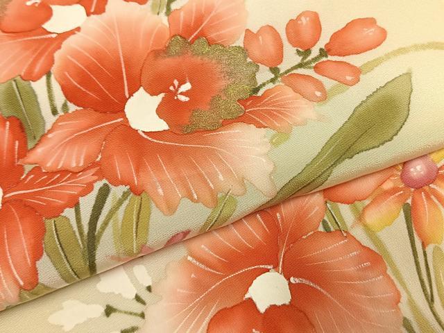平和屋着物●訪問着 手描き 草花文 暈し染め 金彩 正絹 逸品 AABL2997fy
