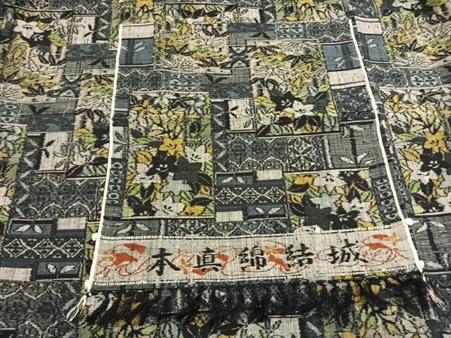 平和屋着物●本真綿結城紬 色紙重ね花文 反端付き 正絹 逸品 AABL3002fy