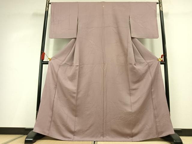 平和屋着物●上質な色無地 熨斗花地紋 灰桜色 正絹 逸品 AABL3008fy