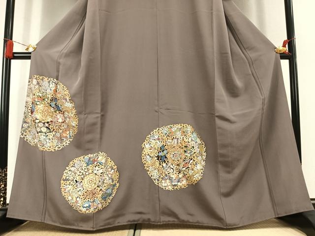 平和屋着物●豪華色留袖 駒刺繍 吉祥舞蝶花鳥文 金彩 正絹 逸品 AABL3010fy