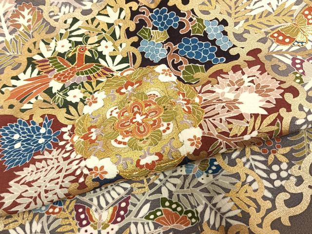 平和屋着物●豪華色留袖 駒刺繍 吉祥舞蝶花鳥文 金彩 正絹 逸品 AABL3010fy
