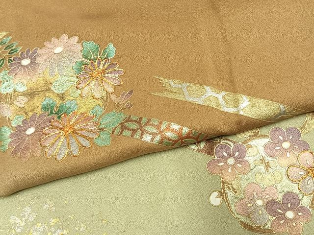 平和屋着物●訪問着 駒刺繍 草花文 暈し染め 金銀彩 正絹 逸品 AABL3012fy