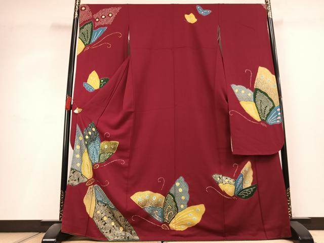 平和屋着物●豪華振袖 絞り 駒刺繍 舞蝶文 金彩 正絹 逸品 AABL3014fy