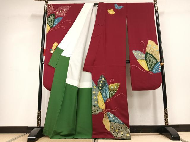 平和屋着物●豪華振袖 絞り 駒刺繍 舞蝶文 金彩 正絹 逸品 AABL3014fy