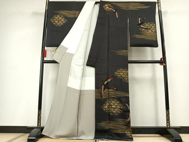 平和屋着物●ファッションデザイナー HIROKO KOSHINO コシノヒロコ 訪問着 飛鳥文 黒地 金銀彩 正絹 逸品 AABL3023fy