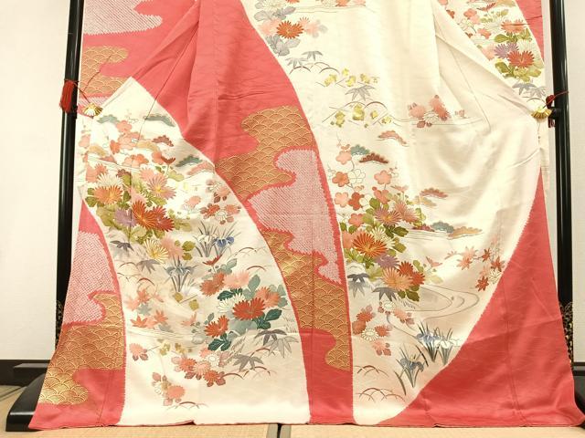 平和屋着物●創業460年・千總 振袖 絞り 駒刺繍 草花文 金彩 高島屋扱い 正絹 逸品 AABL3030fy
