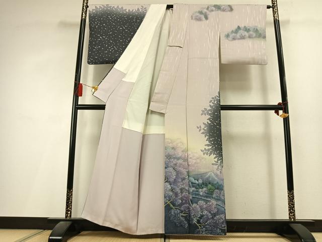 平和屋着物●鳥居賢太郎 訪問着 手描き 風景文 暈し染め 正絹 逸品 AABL3036fy