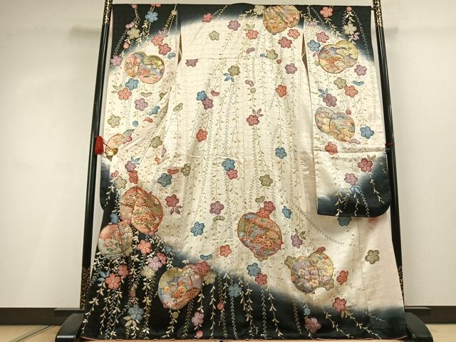 平和屋着物●豪華振袖 作家物 駒刺繍 草花文 暈し染め 金銀彩 正絹 逸品 AABL3039fy