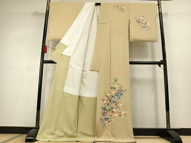 平和屋着物●本加賀友禅作家 押田正義 訪問着 枝花文 ロング丈 正絹 逸品 AABL3040fy