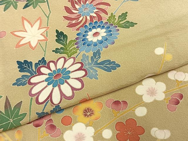 平和屋着物●本加賀友禅作家 押田正義 訪問着 枝花文 ロング丈 正絹 逸品 AABL3040fy