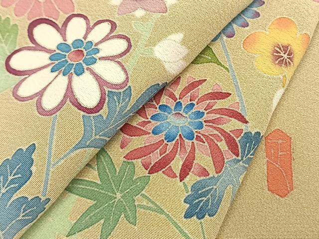 平和屋着物●本加賀友禅作家 押田正義 訪問着 枝花文 ロング丈 正絹 逸品 AABL3040fy