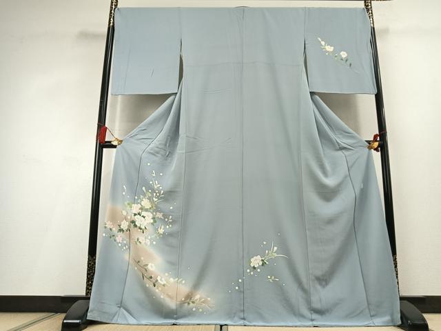 平和屋着物●本加賀友禅作家 南克治 訪問着 草花文 暈し染め ロング丈 正絹 逸品 AABL3041fy