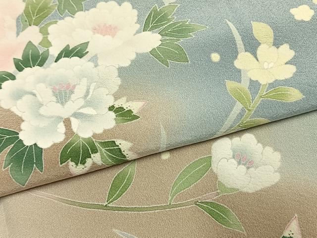 平和屋着物●本加賀友禅作家 南克治 訪問着 草花文 暈し染め ロング丈 正絹 逸品 AABL3041fy