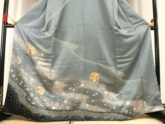 平和屋着物●訪問着 絞り 雪輪花文 暈し染め 金彩 正絹 逸品 AABL3046fy