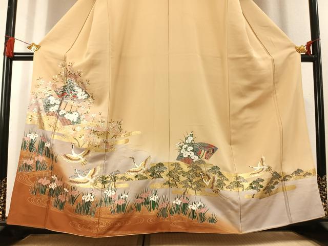 平和屋着物●豪華色留袖 地紙花鳥文 暈し染め 金銀彩 正絹 逸品 AABL3048fy