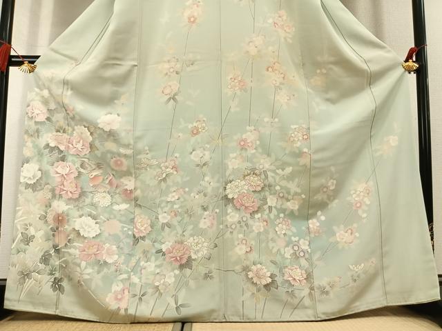 平和屋着物●訪問着 刺繍 花鳥文 暈し染め 金彩 正絹 逸品 AABL3049fy