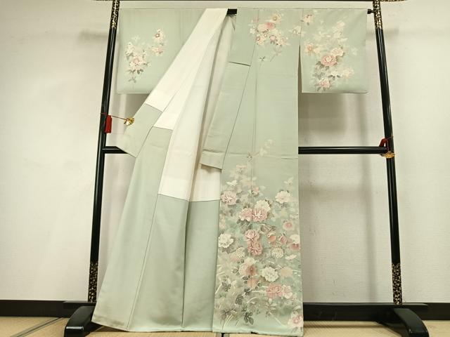 平和屋着物●訪問着 刺繍 花鳥文 暈し染め 金彩 正絹 逸品 AABL3049fy