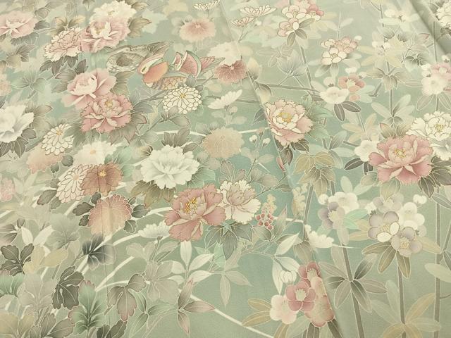 平和屋着物●訪問着 刺繍 花鳥文 暈し染め 金彩 正絹 逸品 AABL3049fy