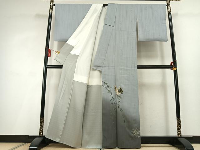 平和屋着物●色留訪問着 刺繍 飛鳥文 暈し染め 金銀彩 銀糸 正絹 逸品 AABL3053fy