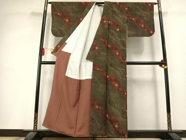 平和屋着物●上質な紬 絞り 道長花文 正絹 逸品 未使用 AABL3054fy