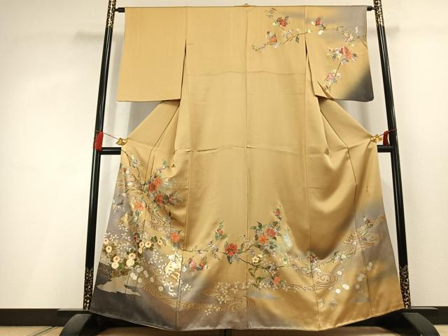 平和屋着物●訪問着 作家物 枝花文 暈し染め 金銀彩 正絹 逸品 AABL3056fy