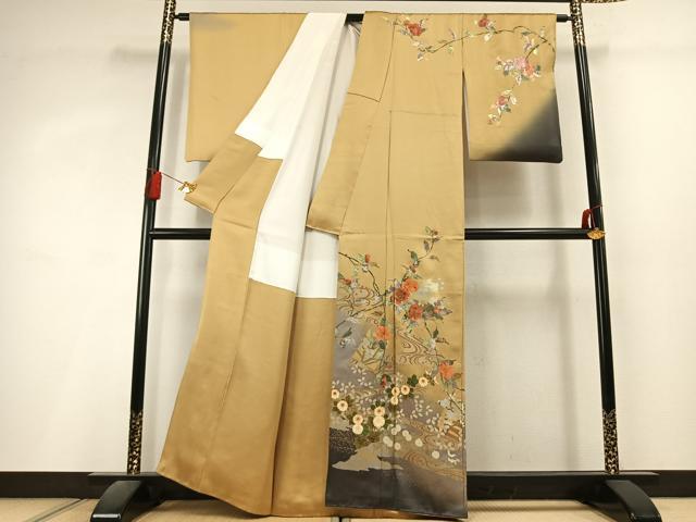 平和屋着物●訪問着 作家物 枝花文 暈し染め 金銀彩 正絹 逸品 AABL3056fy