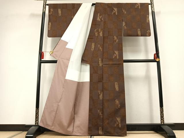 平和屋着物●本場染大島紬 市松文様 正絹 逸品 AABL3058fy